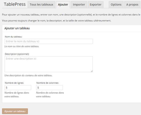 Table Press plugin pour tableau WordPress