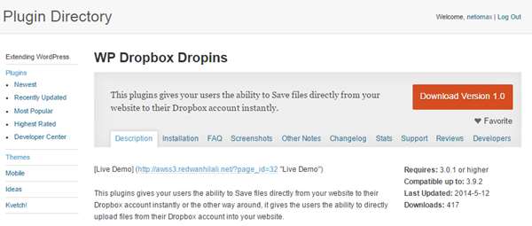 WP Dropbox Dropins