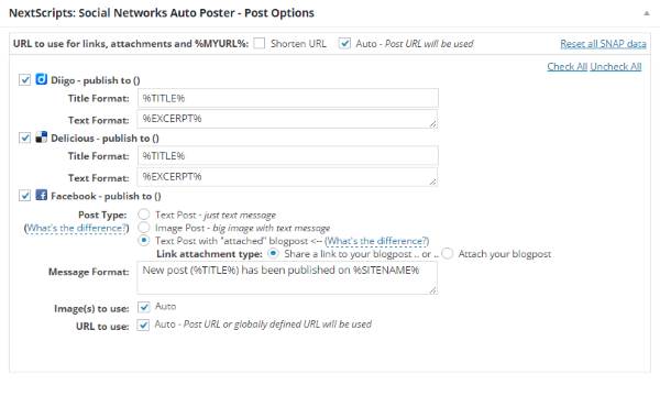 Social Networks Auto-Poster - Post Options