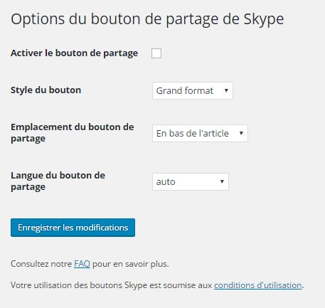 Page d'options de Skype Share