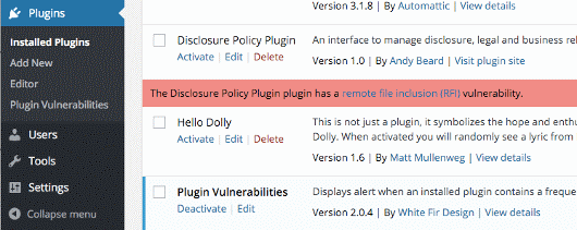 Plugin Vulnerabilities - Page Extensions