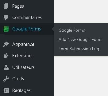 Google Forms - Menu WordPress